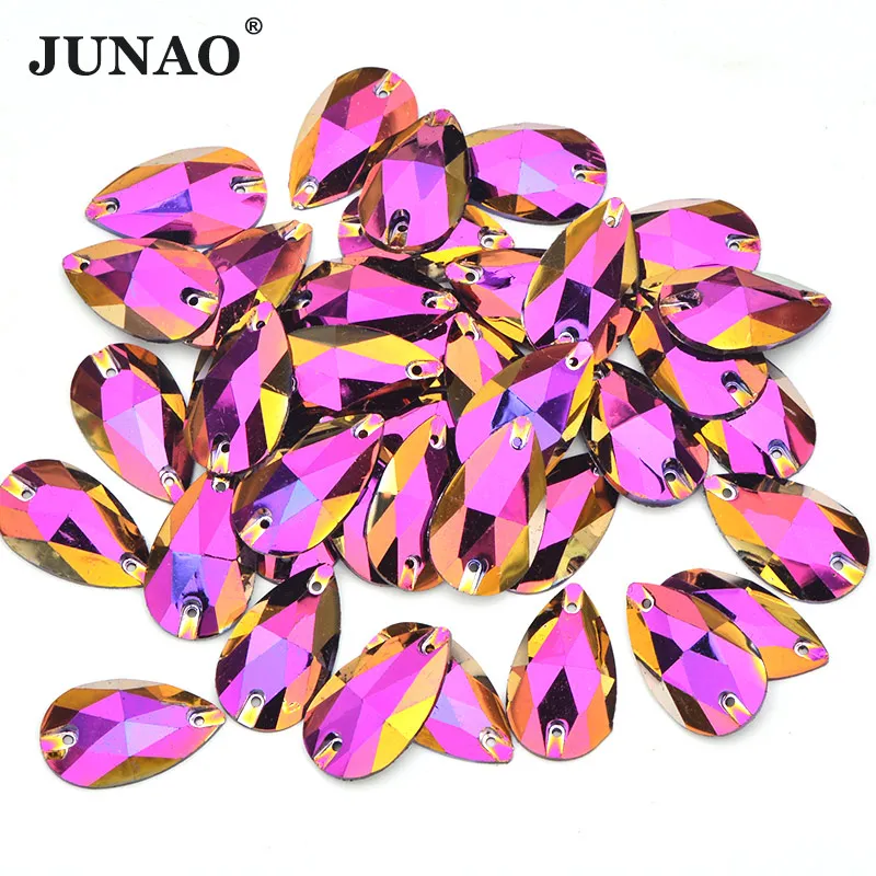 JUNAO 17x28 мм большой AB кристалл смолы Стразы аппликация большие Швейные Стразы Flatback кристалл камни для одежды Декор ремесла - Цвет: Rose Gold AB