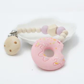 

1Pcs Personalized Name Donuts Chew Wood Beads Pacifier Clips Dummy Chain Holder Cute Soother Chains Baby Teething Toy Gifts