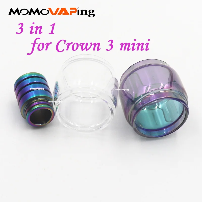 

3 in 1 Replacement Rainbow Transparent Clear fatboy glass tube + Drip Tip Replacement for Uwell Crown 3 mini