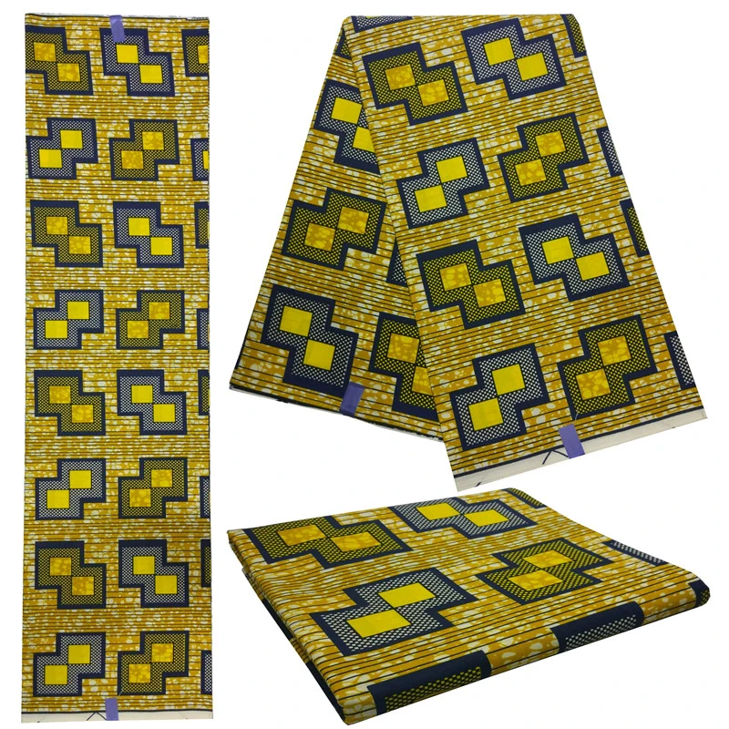 Голландский воск африканская Ткань 6 ярдов геометрический принт желтый воск ткань