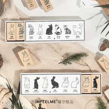 

Vintage Animal illustrated Cat Rabbit stamp Set DIY wooden rubber stamps for scrapbooking stationery scrapbooking standard stamp