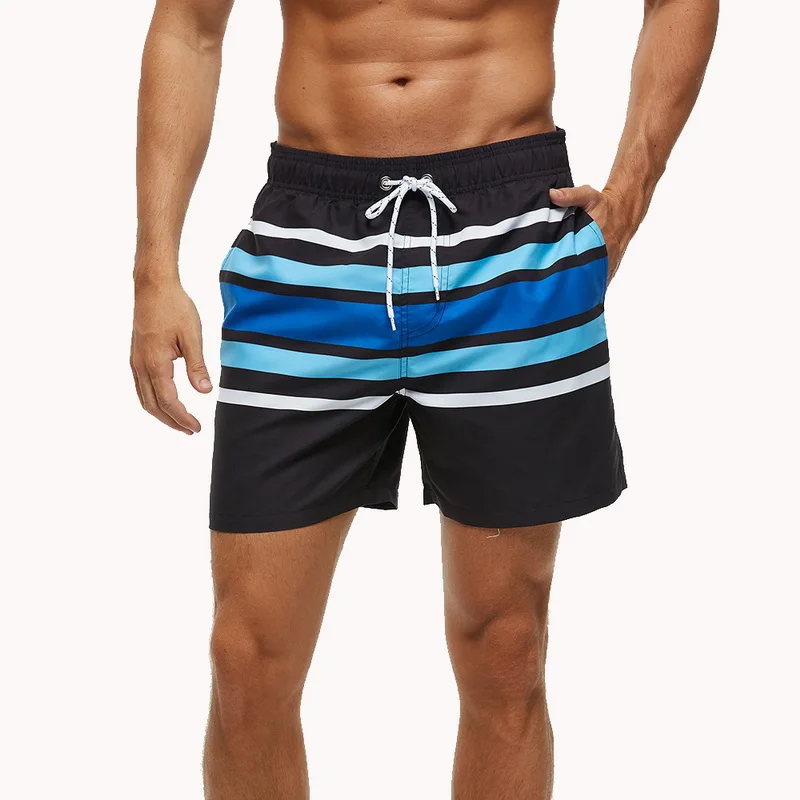 Cheap Adisputent 2020 Summer Men's Striped Swimwear Shorts Male Quick-drying Short Pants Casual Shorts Sports Beachwear With Pockets