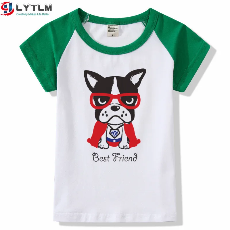 LYTLM Best Friend/футболки для девочек, футболка с рисунком собаки, топы для маленьких девочек, Harajuku Kawaii, футболка для маленьких мальчиков - Цвет: DX Raglan Green