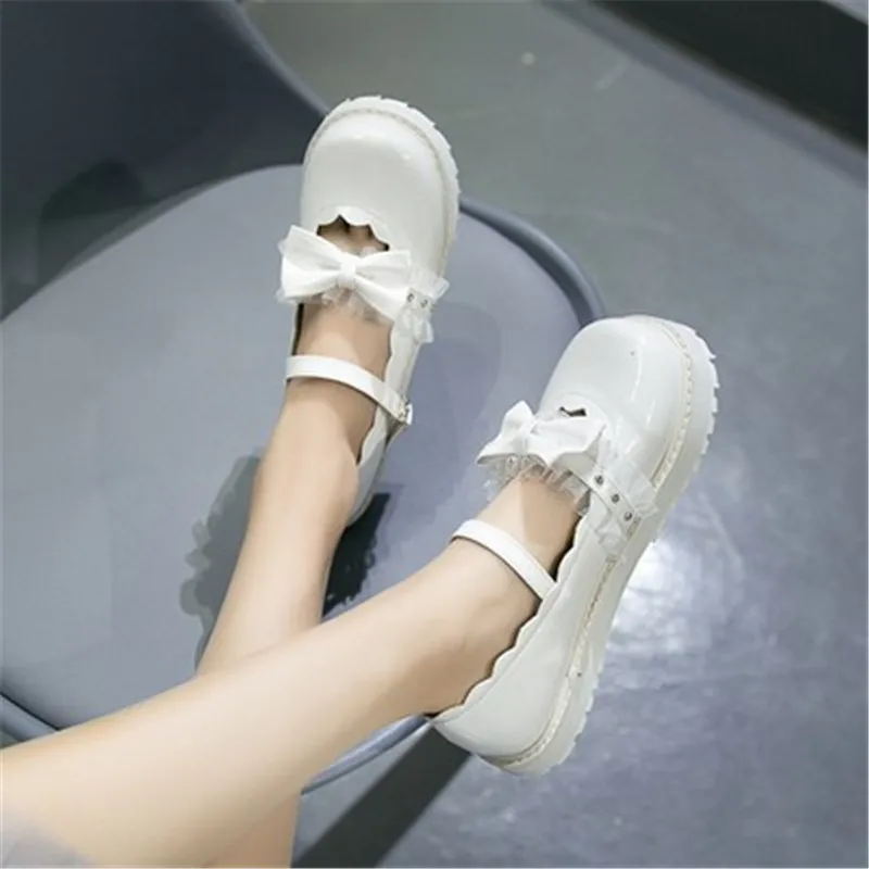 lace bowknot LOLITA Shoes JK Uniform PU Leather lolita A951 | Тематическая одежда и униформа