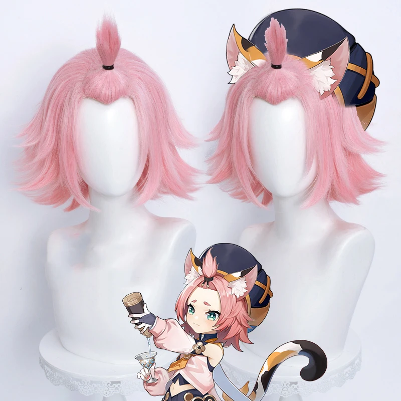 

Game Genshin Impact Diona Cosplay Short Pink Heat Resistant Synthetic Hair Halloween Carnival Role Play Party + Free Wig Cap