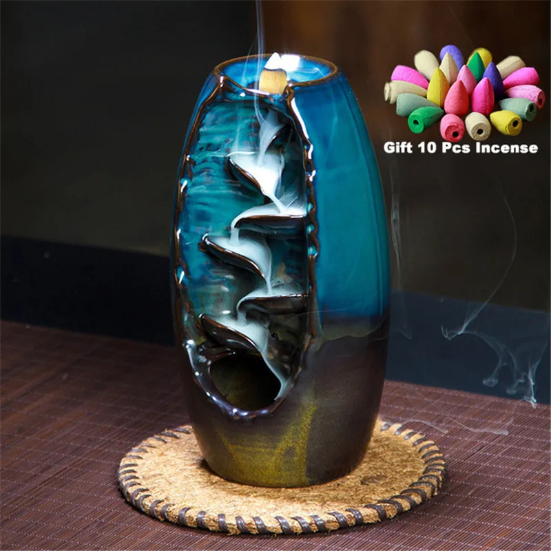 Waterfall Porcelain Backflow Ceramic Cone Incense Burner Aromatic Furnace+10Cone 