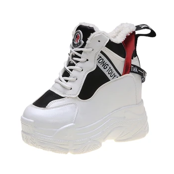 

women's hidden heels plush inside warm winter sneakers casual ladies high platform height increasing casual shoes woman