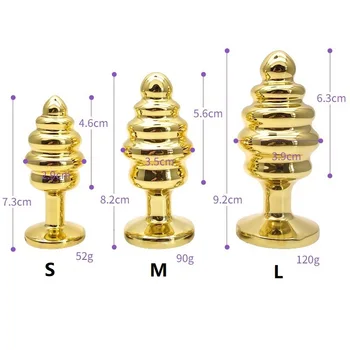 Golden small medium large 3 sizes a set heart thread Metal Anal beads butt plug 12 jewelry BDSM Sex toy for male female 4