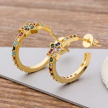 Fashion Bohemia Copper Zircon Earrings for Women Trendy Star Circle CZ Stud Earrings For Women Party Wedding Jewelry Gift
