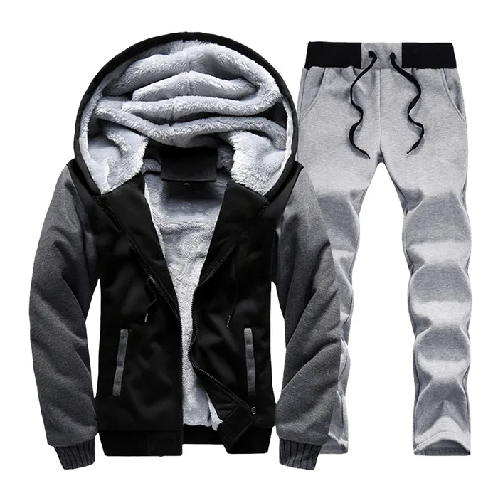 W02Y Black K25 Grey Мужские спортивные костюмы с капюшоном на молнии, хлопковая спортивная одежда, спортивные костюмы, беговые брюки для мужчин, мужские толстовки+ штаны, повседневный спортивный костюм - Цвет: W02Y Black K25 Grey