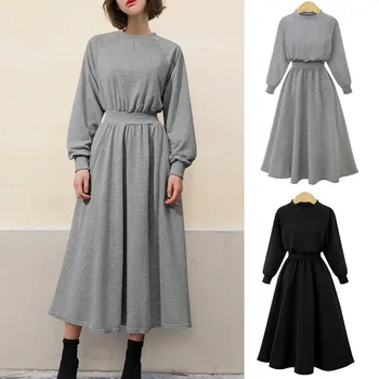 

Sweatshirt Dress Womens Plus Size 5XL Casual Solid Loose Pullover Long платье Long Sleeve O-Neck Winter Fashion Trend Thin Dress