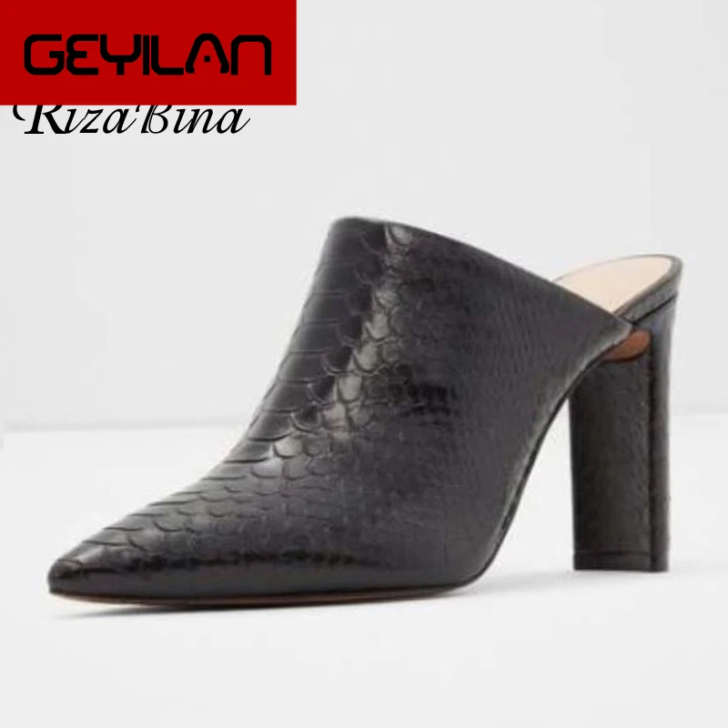 

Women Sandals Fashion Snakeskin Pattern Leather High Heel Shoes Women Pointed Toe Slip On Summer Zapatos Size 35-43