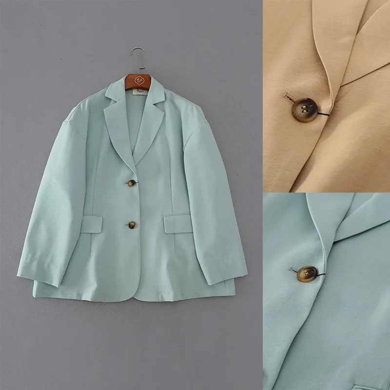 

Pz53 Loose-Fit CHIC Hong Kong Style Refreshing Versatile of Solid Color Casual Suit Long-sleeved Coat