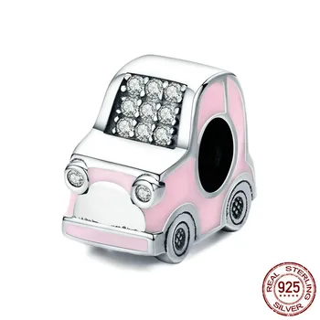 

Mini Car Pink Enamel Metal Charm Clear CZ Bead fit Female Original 925 Charms Bracelets or Bangle Fashion Jewelry TDD1380