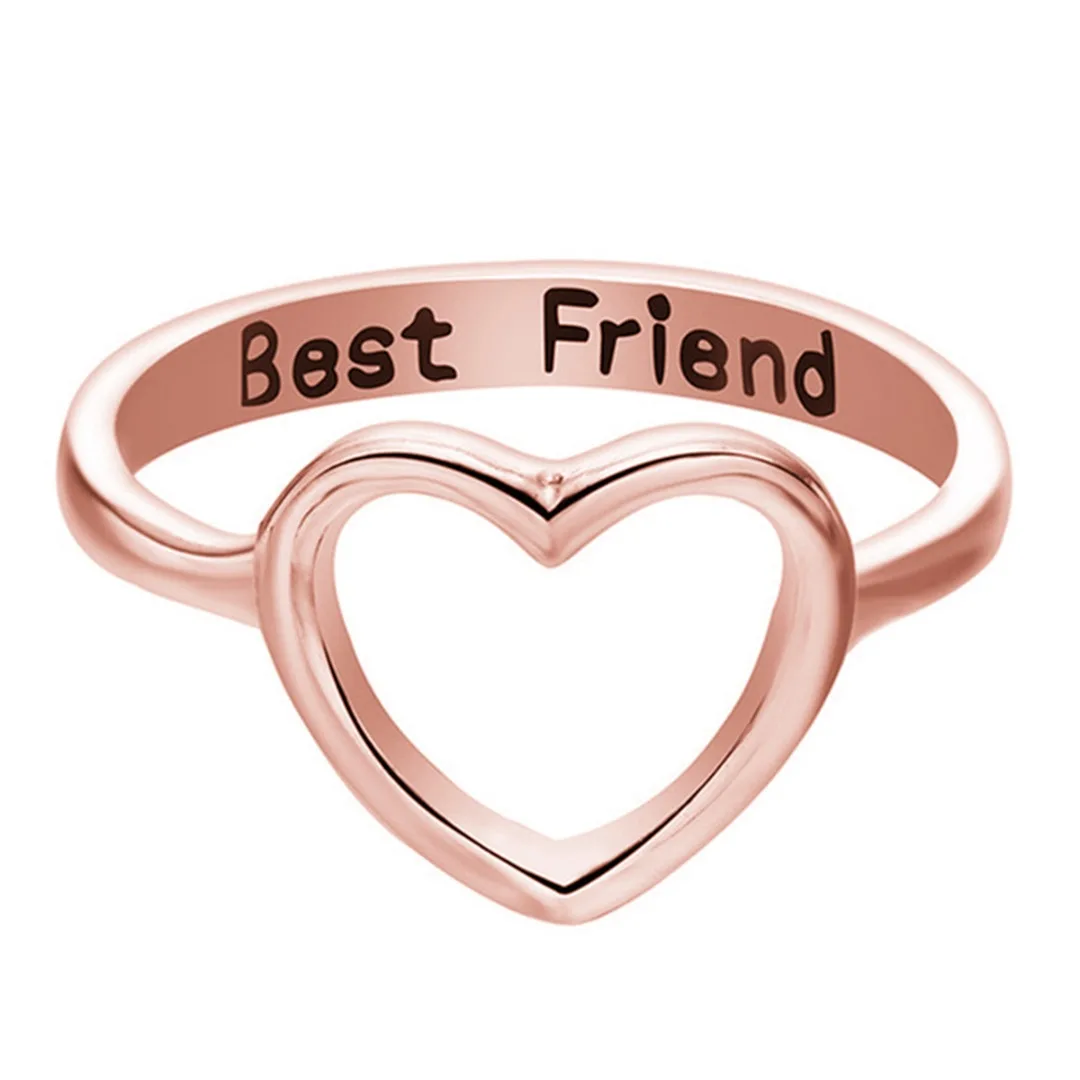 Chic Hollow Heart Ring For Ladies Girls Personalized Letters Best Friend Friendship Metal Ring Geometric Round Ring BFF Jewelry