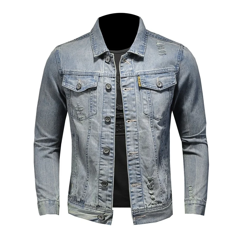 

Denim Mens Coat Ripped jeans Jackets Distressed Vintage Cowboy Slim Tops Long Sleeve Casual Biker Jacket Classic Jean Outwear