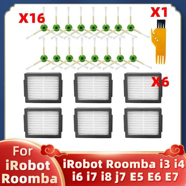 For iRobot Roomba i3 i4 i6 i7 i8 j7 E5 E6 E7 Robot Vacuum Cleaner Spare Parts Accessories Main Side Brush Hepa Filter Dust Bag Set F