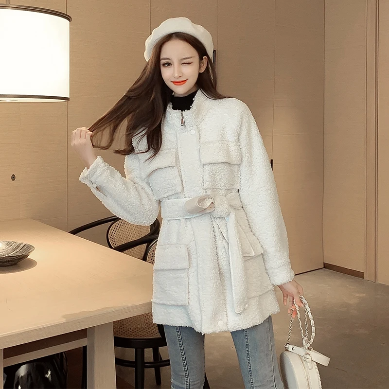 white coat MUMUZI пальто с искусственным мехом новая зимняя теплая парка верблюжьего цвета плюшевая одежда флисовая ветрозащитная верхняя одежда пальто - Цвет: white coat