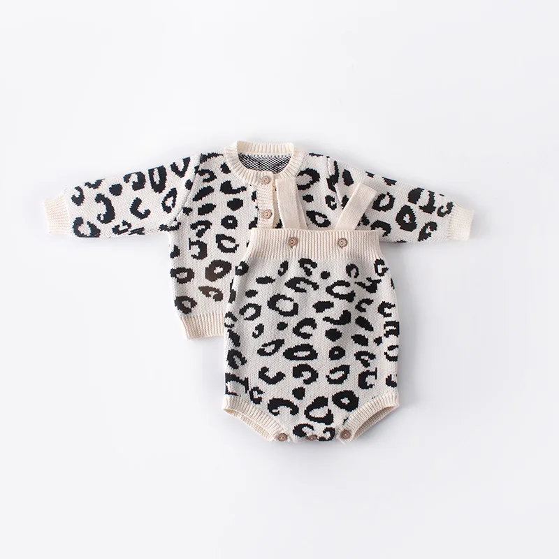 Brand 0-18M Newborn Infant Kids Girls Boys Clothes Leopard Print Sweater Coat Outfits Sleeveless Romper Clothes 2 orders