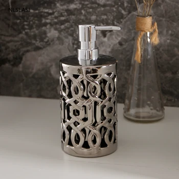 

Creativity Silver Ceramic Lotion bottle Double layer Hollow out Soap Dispenser Home hand sanitizer bottles Bathroom Decoration