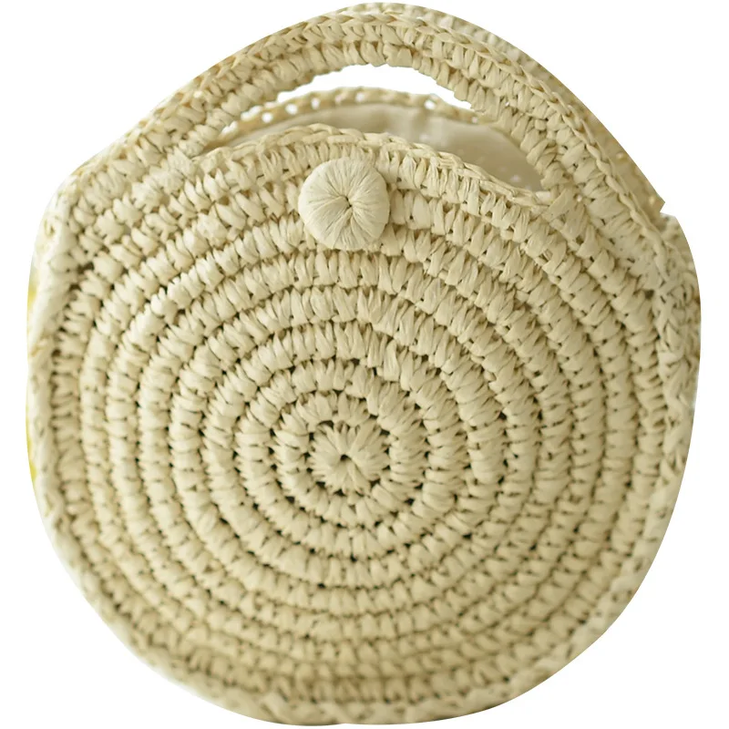 

Cheap Handmade Rattan Woven Round Lady's Handbag Straw Knit Summer Beach Bag Woman Shoulder Messenger Bag Khaki Beige Tote