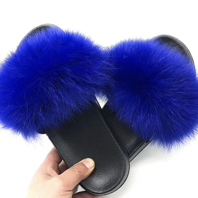 blue furry slippers