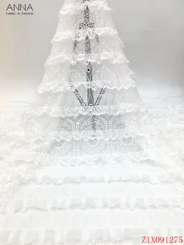 

Anna white swiss voile lace in switzerland 2020 high quality 3d embroidered african dry laces 100% cotton fabrics 5 yards/piece