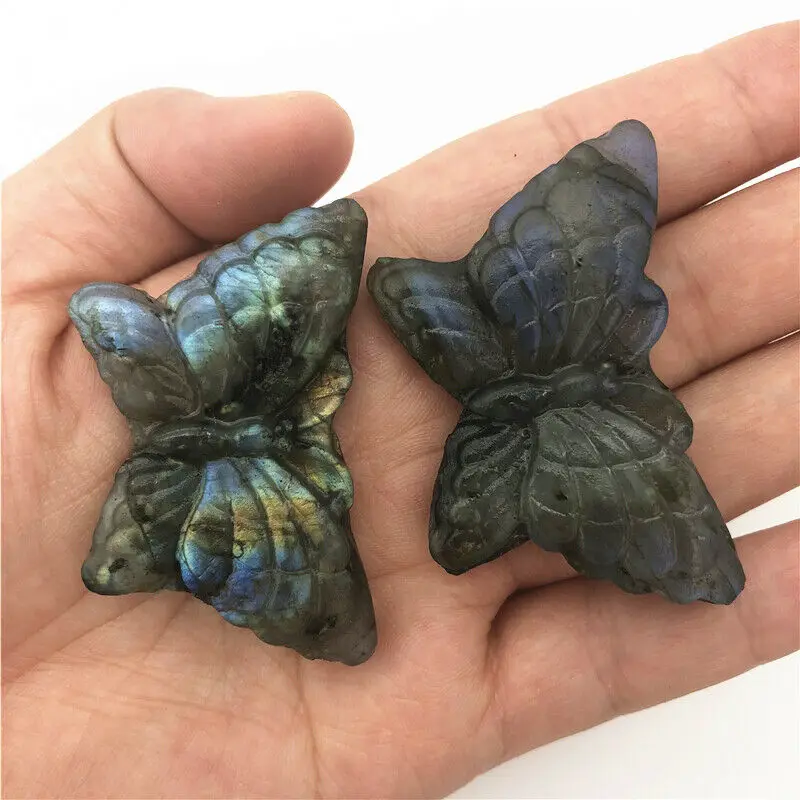 2 Kinds Natural Crystal Butterfly Labradorite Fluorite Hand Carved Crystal Healing Gifts Natural Stones and Minerals