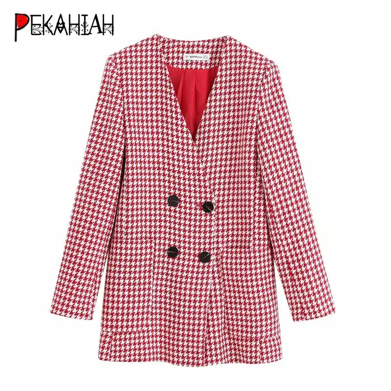 

Vintage Chic Double Breasted plaid Blazer Coat Women 2019 Fashion Long Sleeve women blazers and jackets lady Outerwear