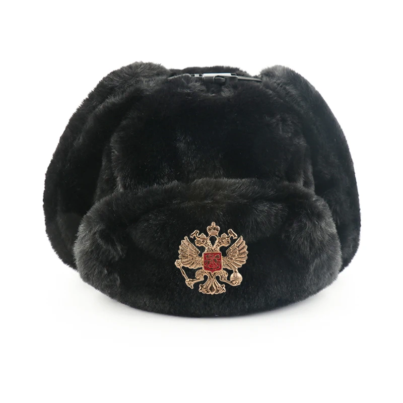 CAMOLAND Women Soviet Badge Russian Ushanka Pilot Bomber Hat Mens Faux Fur Army Military Winter Trapper  Earflap Snow Caps waterproof bomber hat Bomber Hats