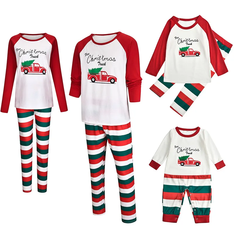 

Christmas family pajamas set winter Christmas tree stripes adult children family suit pajamas family wear matching clothes new
