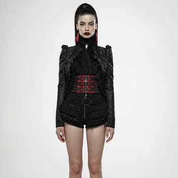 

PUNK RAVE Women Red Night Swallowtail Coat Irregular Blood-red Flocking Bubble Sleeve Slim Fit Formal Evening Tuxedo