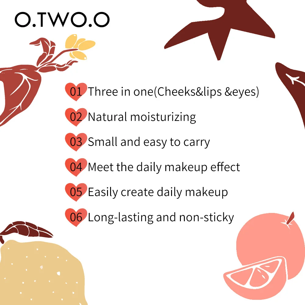 O.TWO.O Multifunctional Makeup Palette 3 IN 1 Lipstick Blush For Face Eyeshadow Lightweight Matte Lip Tint Natural Face Blush 5