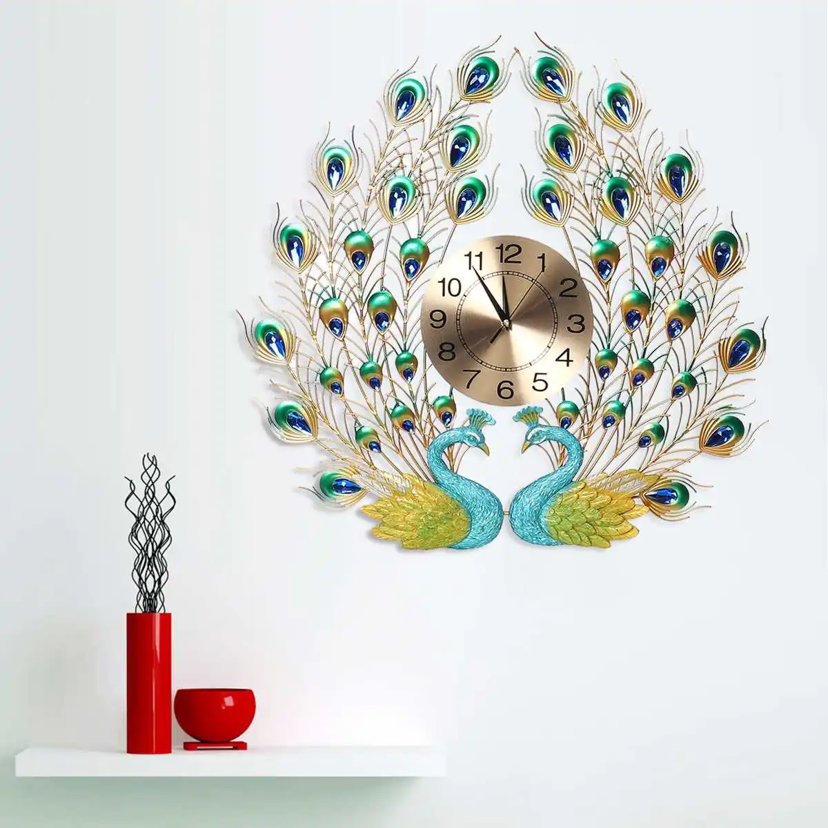 

Large Peacock Wall Clock Modern Design Home Decor Wall Watch Living Room Bedroom Mute Clock Metal Digital Wall Clocks 60x60cm