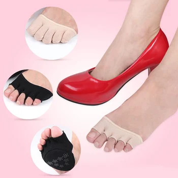 

Unisex Invisible Anti-skid Stealth Socks Cotton Half Palm Full-toe Open-Toed High Heels Silicone Sweat-absorbing Forefoot Pads