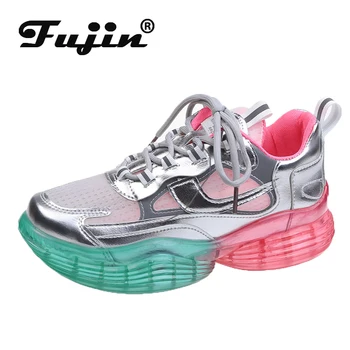 

Fujin Women Sneakers Thick Bottom Fashion Spring Leisure Mixed Colors 2020 Breathable Cross Tied Platform Lace Up Women Shoes