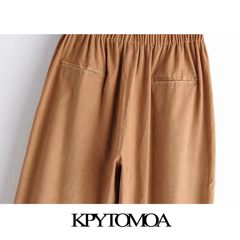 Vintage Stylish High Waisted Corduroy Pants Women Fashion Elastic Waist Pockets Female Trousers Casual Pantalones Mujer