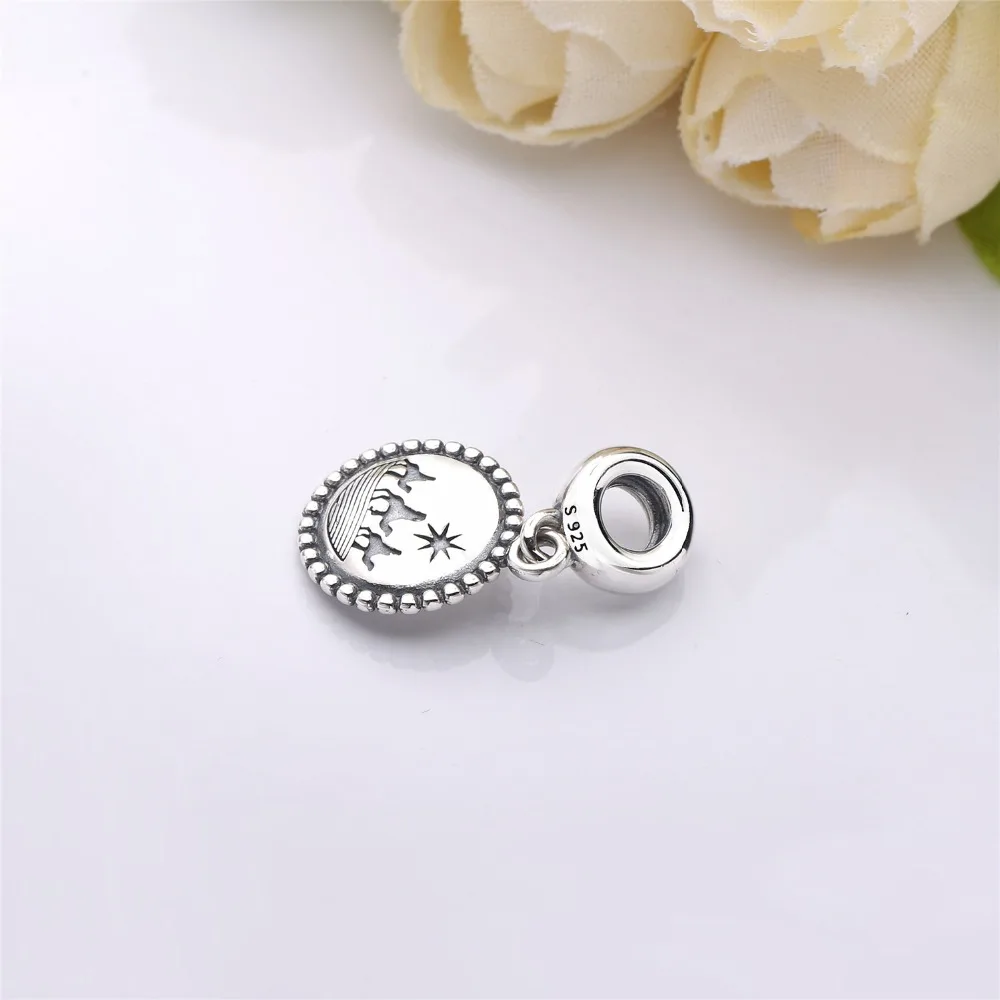 Moonmory 100% настоящий 925 пробы Серебряный Tres Reyes болтается Encanto Por Joyeria бусы звезда Три