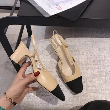 

summer sandals color-matching thick bottom women's toe caps wild real leather sandals