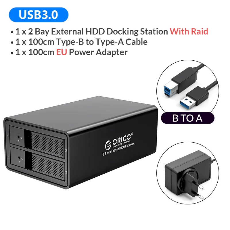 ORICO 95 Series 2 bay 3.5'' USB3.0 to SATA With RAID HDD