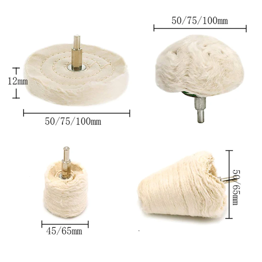 4pcs/sets Polishing Buffing Pad Mops Wheel Shank Cone Tapered Rotary For Manifold Aluminum Stainless Steel Chrome Color White