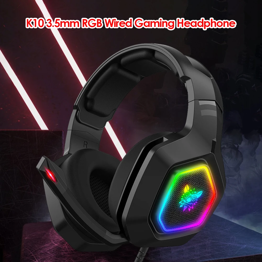 K10 3 5mm Wired Headphone RGB Lighting Audio Music Gaming Headset with Microphone Wired Earphone HiFi Headphones