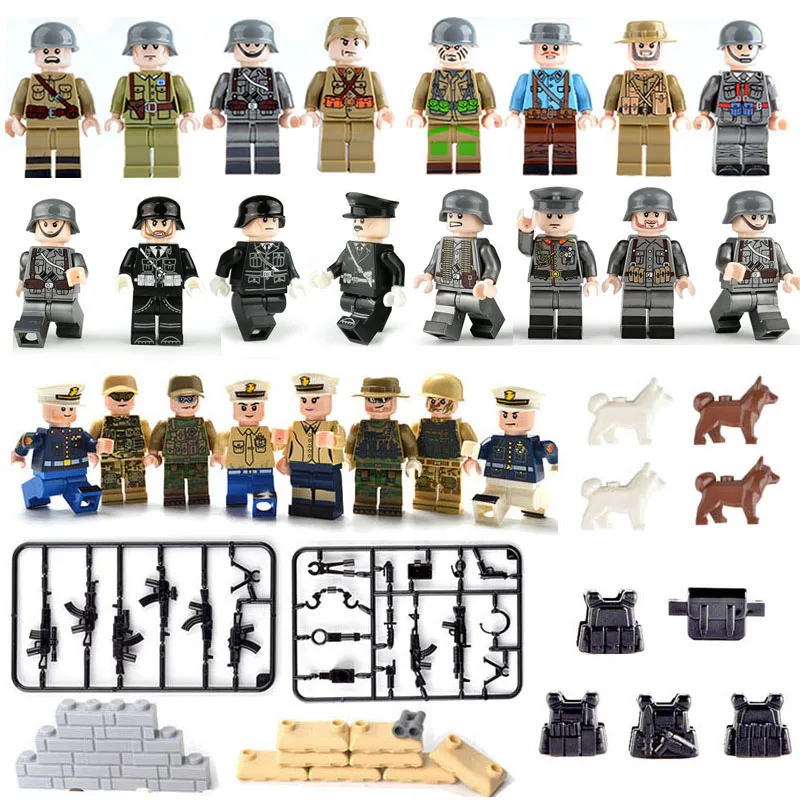 

Kitoz 24pcs WW2 Army Commanders Marine Navy Soldiers With Weapons Military Figures Set Building Block Toy Compatible with lego