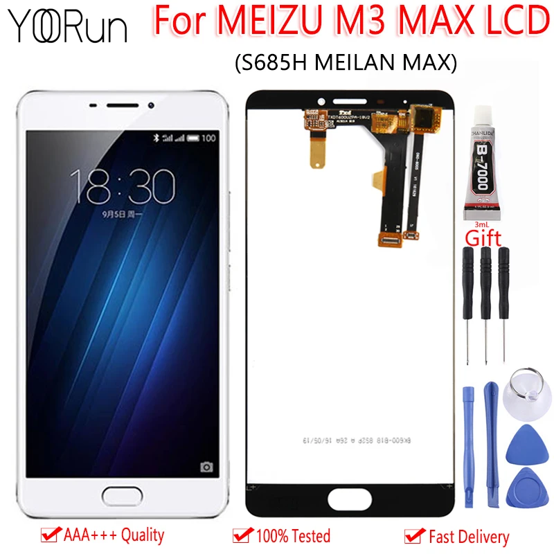 

6.0" For MEIZU M3 MAX S685H LCD Display Touch Screen Digitizer Assembly Replacement Free Tool AAA Quality For MEILAN MAX Display