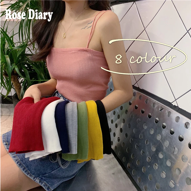 RoseDiary летние женские короткие топы на бретельках вязаные карамельные