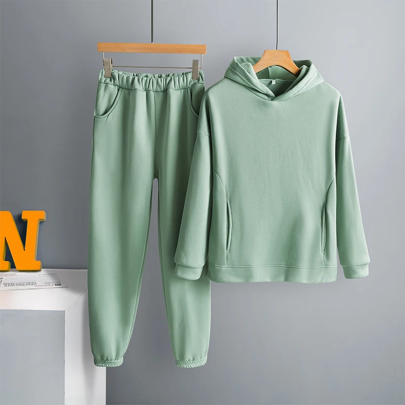 Two Piece Set Casual Fleece Tracksuit Women Winter 2021 Women's Sets Oversized Hooded Long Sleeve Hoodie Sport Pants Lady Suit
