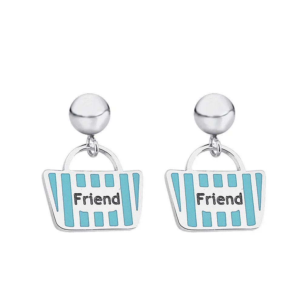 

Stainless Steel Earrings for woman Fashion Jewelry for Girl Blue Color Friend Handbag shaped Best Gift for Friend