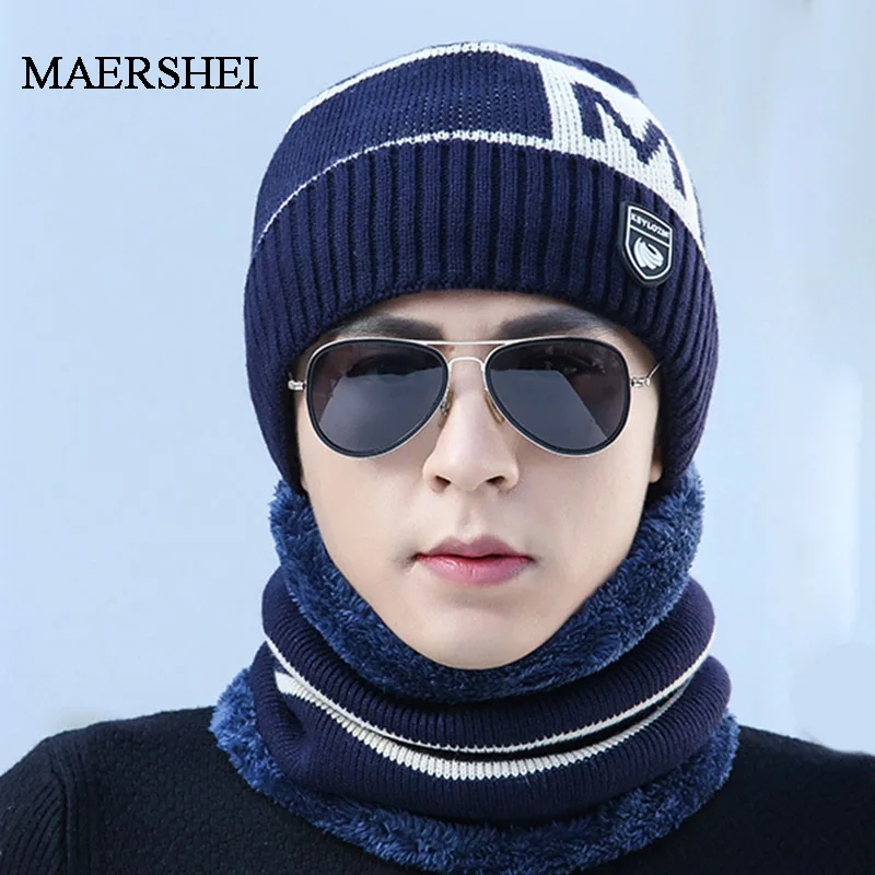 

MAERSHEI 2019 Men Warm Hats Cap Scarf Winter Wool Knitted Beanie Hat Ski Hats Warm Bonnet Balaclava Caps
