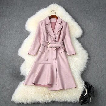 

Seifrmann Women Summer Fashion Designer Party A-Line Dress Long Sleeve Double Breasted Sashes Ruffles Ladies Midi Dresses 2020