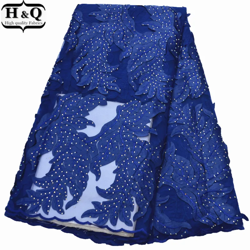 

Elegant Royal Blue French Tulle Lace Fabric 5 Yards/Pieces African Net Lace With Stones Embroidered Lace Mesh Stones Dress 2020